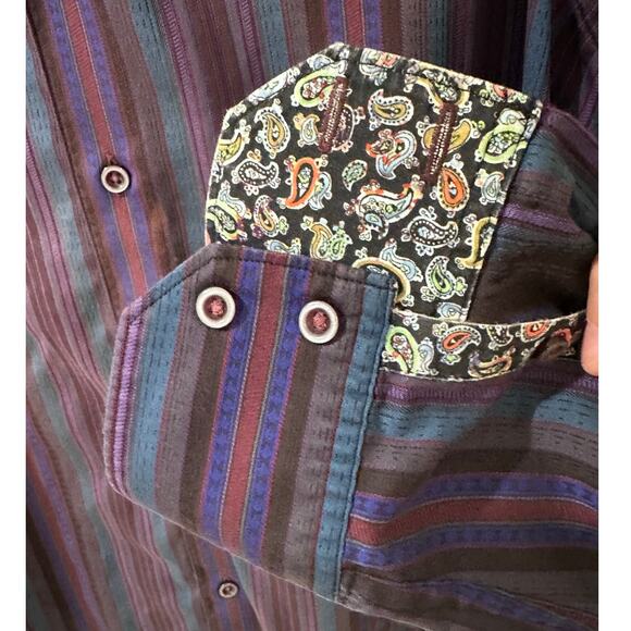 Robert Graham Purple Stripe Classic Fit Cotton Long Sleeve Shirt, XL - Picture 8 of 10